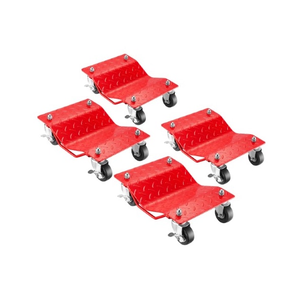 Fleming Supply Set of 4 Tire Skates, Diamond Texture Wheel Dolly, 3-inch Swivel Casters with Locks, Red 535339CWI - main